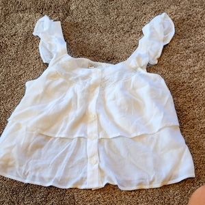 AE white button crop top